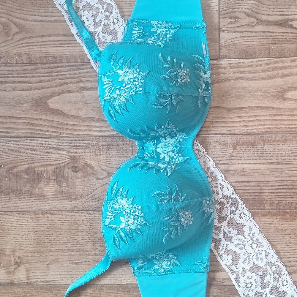 Aqua Floral Embroidered Bra